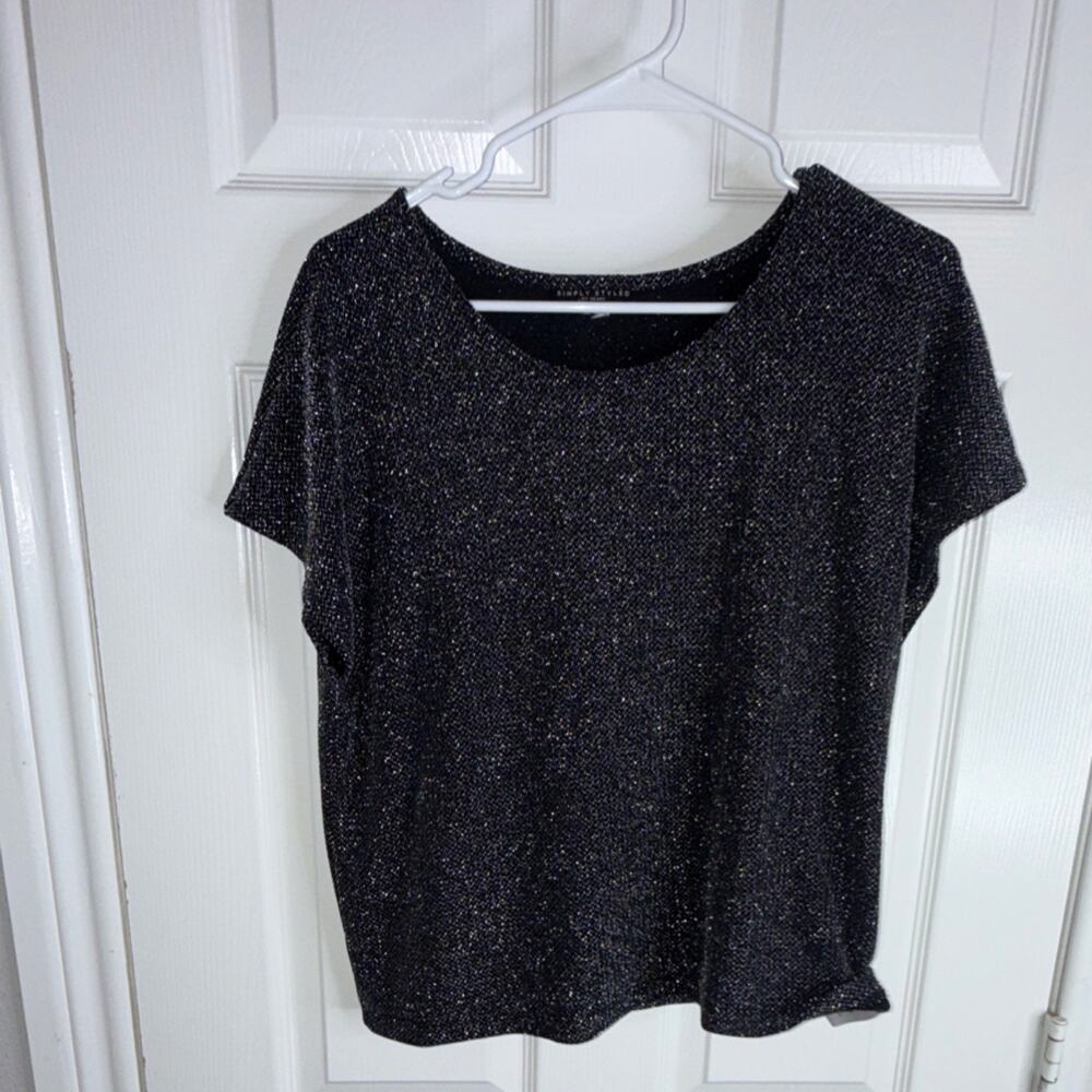 Simply Styled by Sears Black Silver Glitter Round Neck Short Sleeve Top
